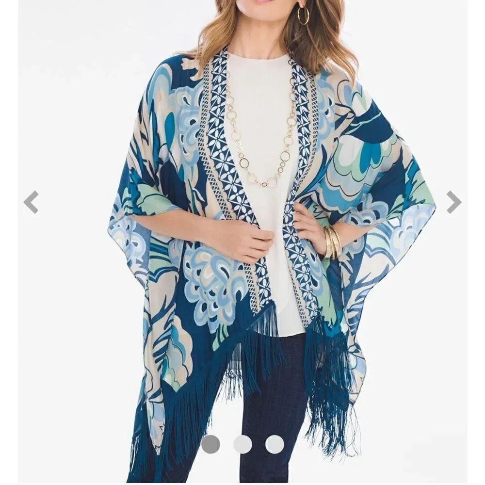 Chicos Ruana fringe blue wrap